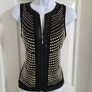 Carmin Sleeveless Vest Women's Size Small Black with gold Studs‎ NWT